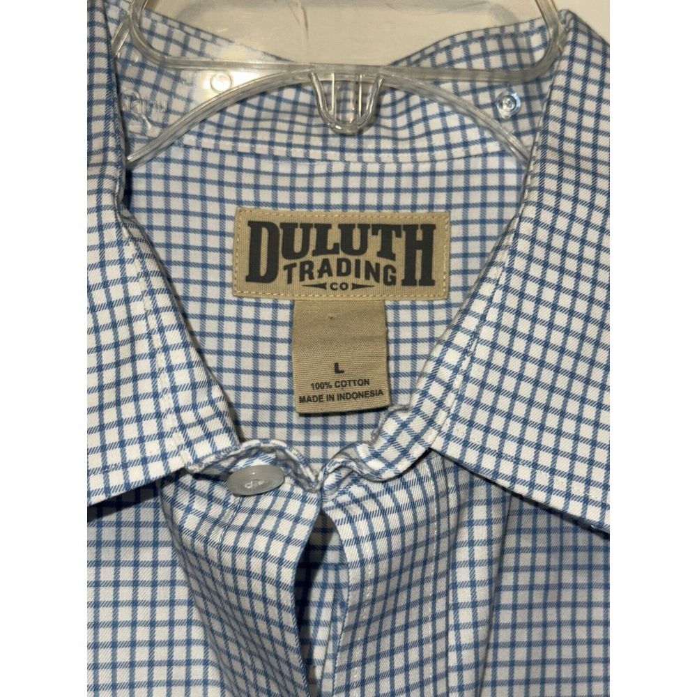 Duluth Trading Co.‎ Shirt Large Long Sleeve Blue Check Cotton Button Up